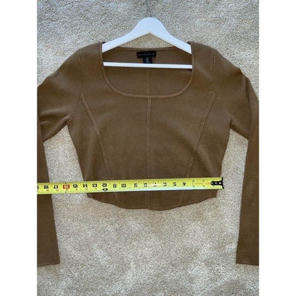 House of Harlow Large Brown Cropped Ribbed Knit Long Sleeve Top - Picture 4 of 12